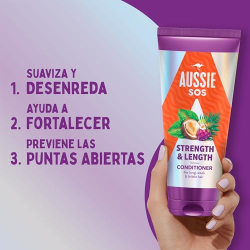 Aussie SOS Strength & Length Acondicionador 200ml para pelo largo, débil y quebradizo. Nutre el cabello fragil y ayuda a